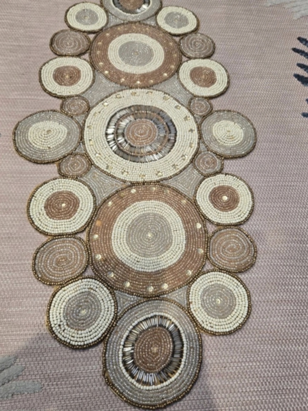 Beaded Table Runner in Gold And Silver Tones Perfect For Holiday Table Scape